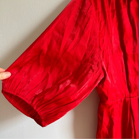 & Other Stories Red Shimmery Puff Sleeves Button Front Dress - Picture 4 of 12